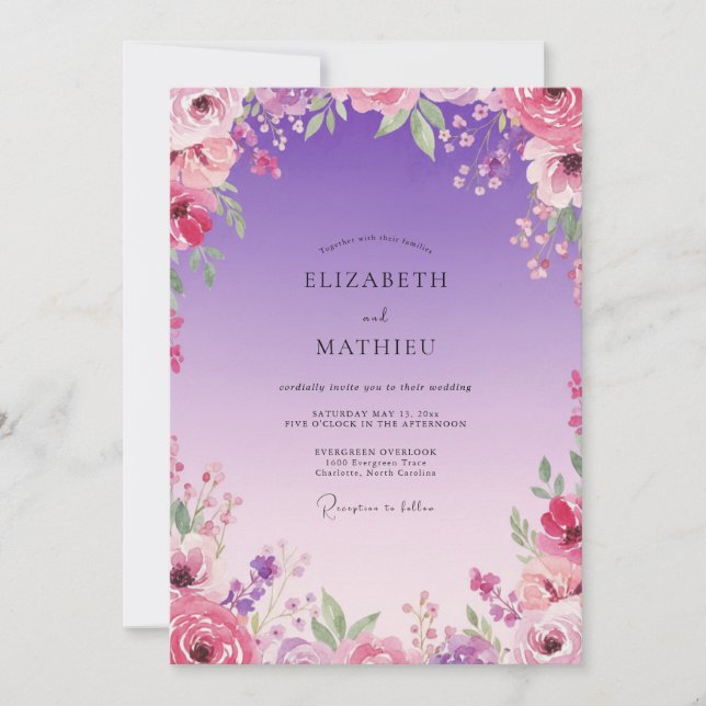 Convites Casamento Flor de Magenta Ameixa (Frente)