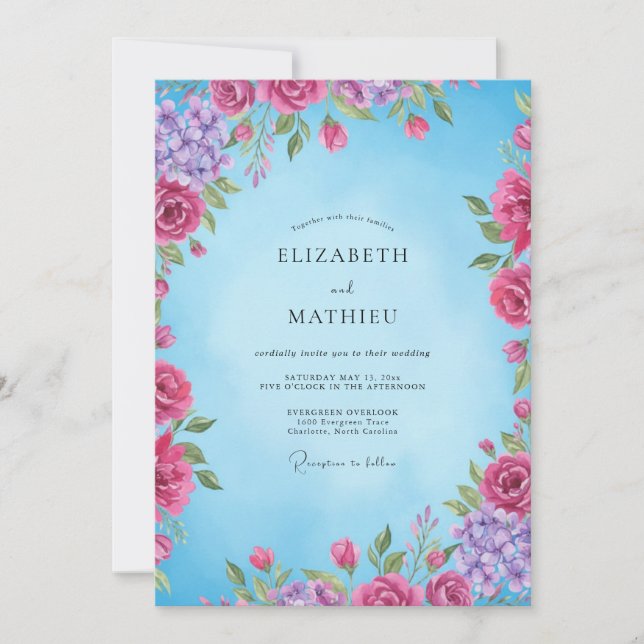 Convites Casamento Flor de Magenta Azure (Frente)
