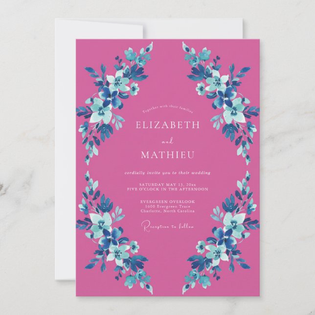 Convites Casamento Flor de Magenta Azure (Frente)