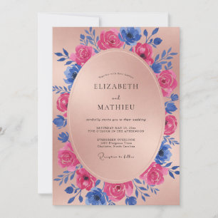 Convites Casamento Flor de Magenta Cobalto