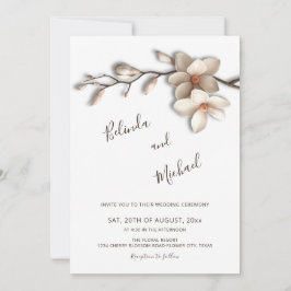 Convites Casamento Flor de Magnólia Off White em Relevo Fal