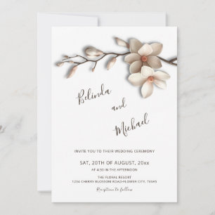 Convites Casamento Flor de Magnólia Off White em Relevo Fal