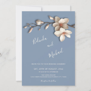 Convites Casamento Flor de Magnólia Off White Falso Relevo