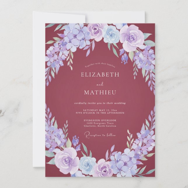 Convites Casamento Flor de Malva Periwinkle (Frente)