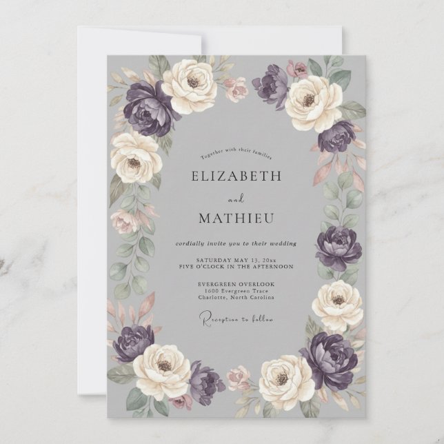 Convites Casamento Flor de Marfim Âmbar (Frente)