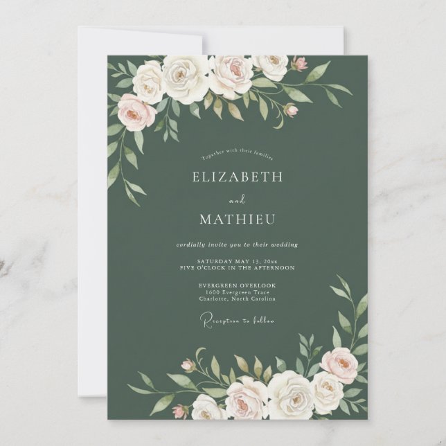 Convites Casamento Flor de Marfim Musgo (Frente)