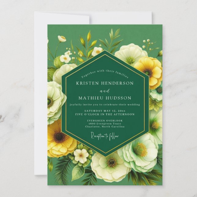 Convites Casamento Flor de Marigold Esmeralda (Frente)