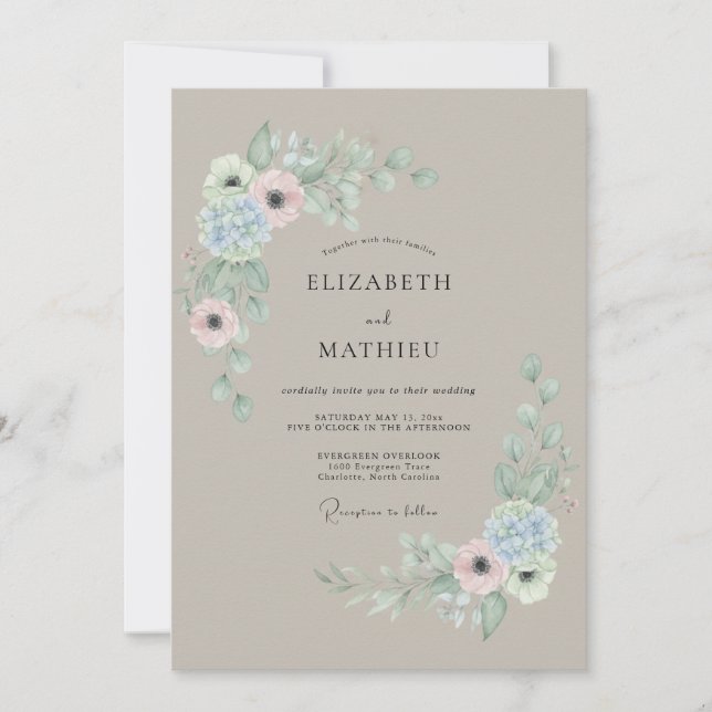 Convites Casamento Flor de Mauve Delicado (Frente)