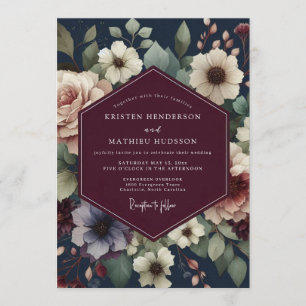 Convites Casamento Flor de Meia-Noite Borgonha