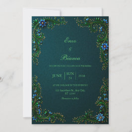 Convites Casamento Flor de Meia-Noite Dourada Teal
