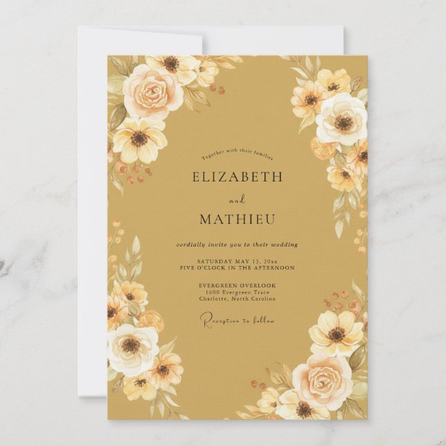 Convites Casamento Flor de Mel Ochre (Frente)