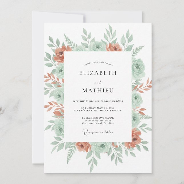 Convites Casamento Flor de Menta Coral (Frente)