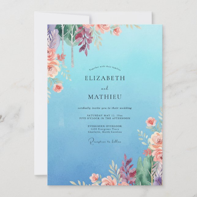 Convites Casamento Flor de Milho Coral Bloom (Frente)