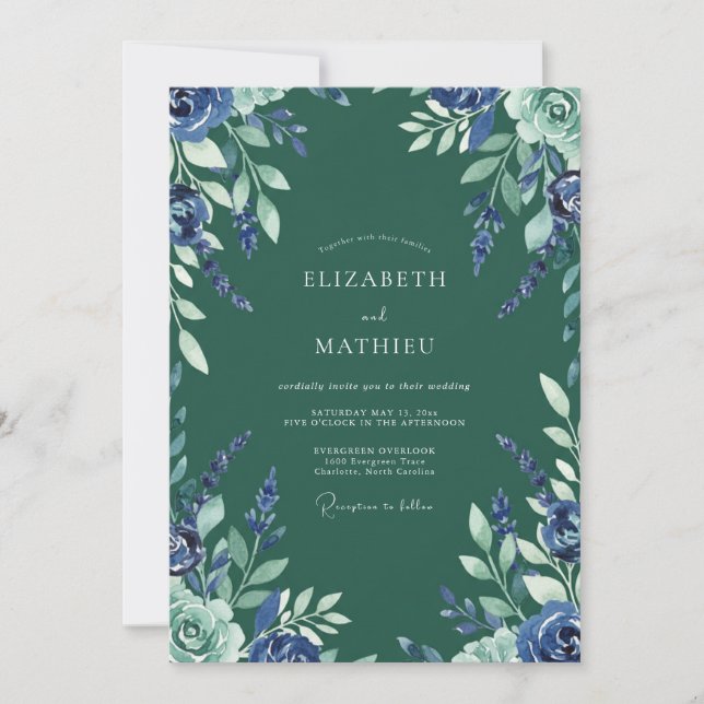 Convites Casamento Flor de Milho Indigo Eucalipto (Frente)