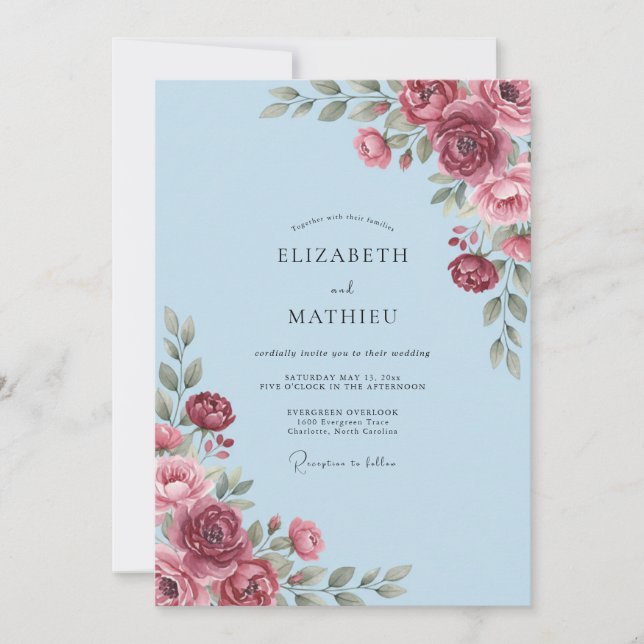 Convites Casamento Flor de Mirtilo Azure (Frente)