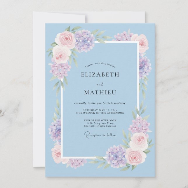 Convites Casamento Flor de Murmúrio Azul Céu (Frente)