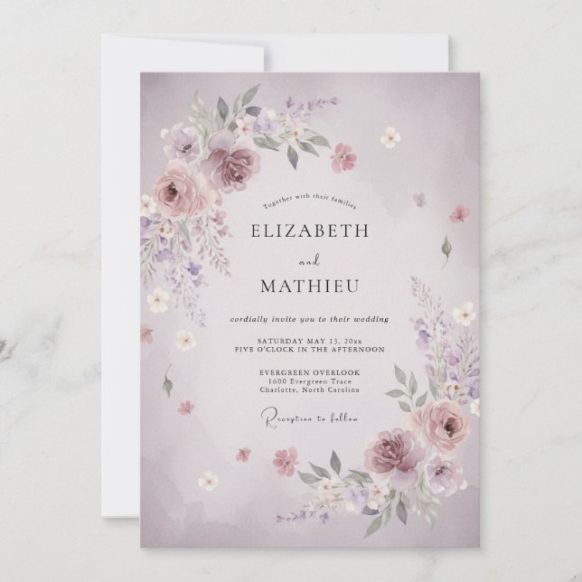 Convites Casamento Flor de Murmúrio Malva (Frente)