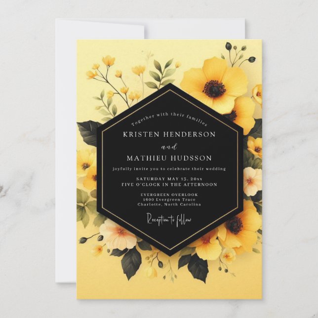 Convites Casamento Flor de Obsidiana Amarela (Frente)