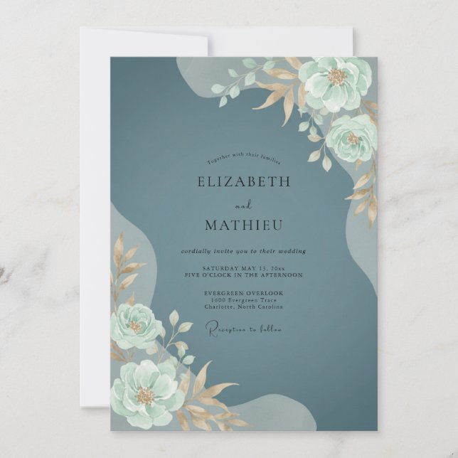 Convites Casamento Flor de Opalescente Turquesa (Frente)