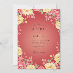 Convites Casamento Flor de Ouro Carmesim
