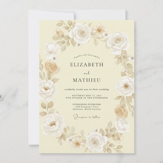 Convites Casamento Flor de Ouro Champagne (Frente)