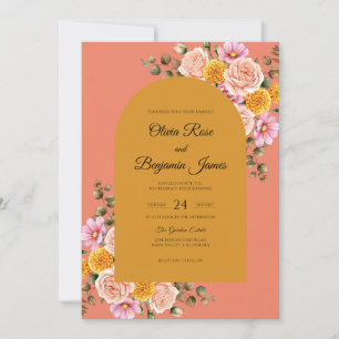 Convites Casamento Flor de Ouro Coral