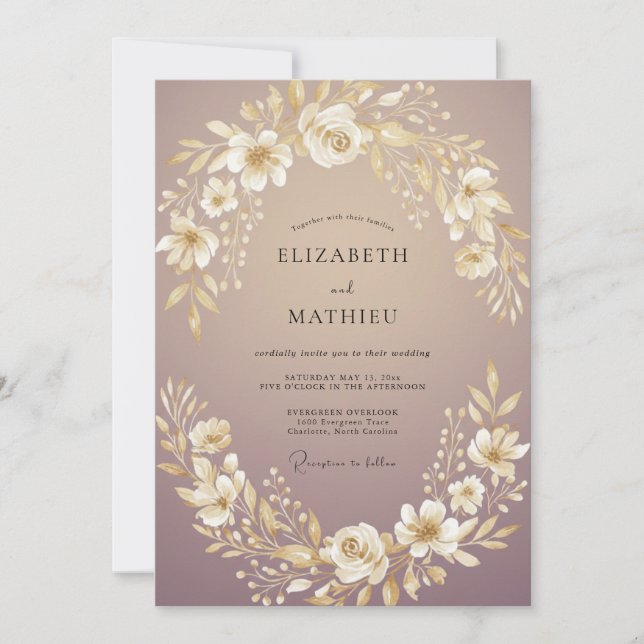 Convites Casamento Flor de Ouro Malva (Frente)