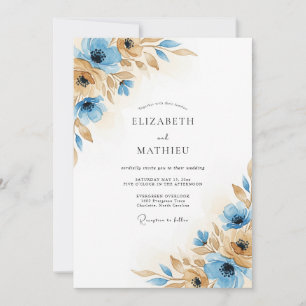 Convites Casamento Flor de Outono Azul Marrom