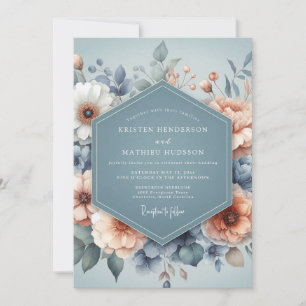 Convites Casamento Flor de Pastel Azul Ardósia