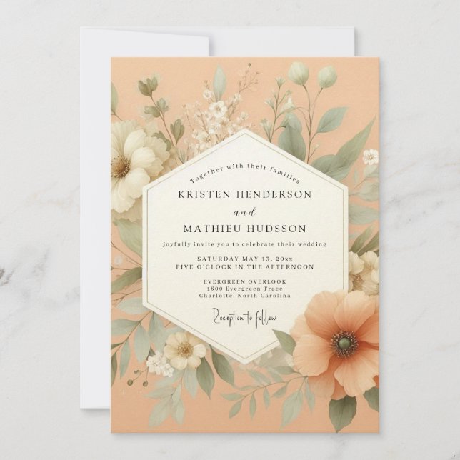 Convites Casamento Flor de Peachy Etéreo (Frente)