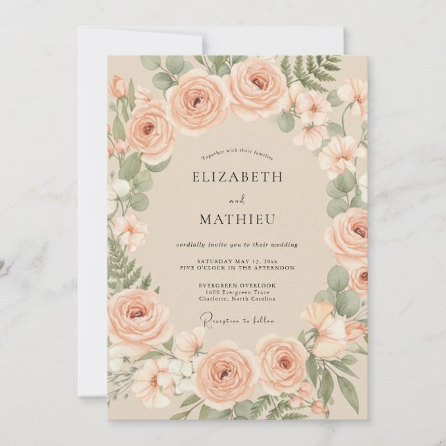 Convites Casamento Flor de Peônia Botânica (Frente)