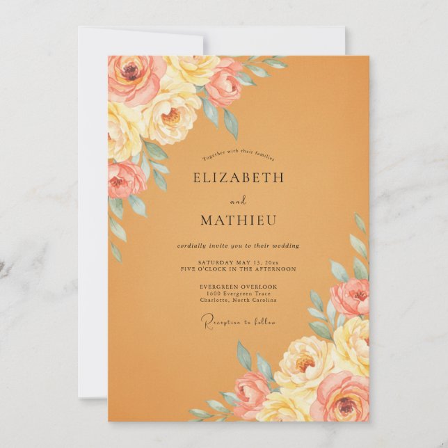 Convites Casamento Flor de Peônia Ócre (Frente)
