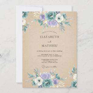 Convites Casamento Flor de Periwinkle Champanhe Antiga