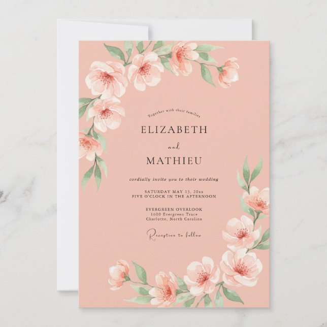 Convites Casamento Flor de Pêssego Arejado (Frente)