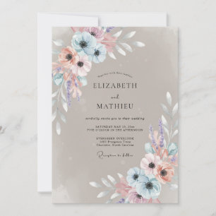 Convites Casamento Flor de Pêssego Azul