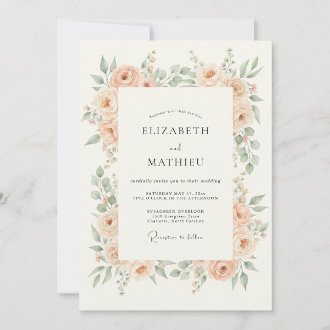 Convites Casamento Flor de Pêssego Etéreo (Frente)