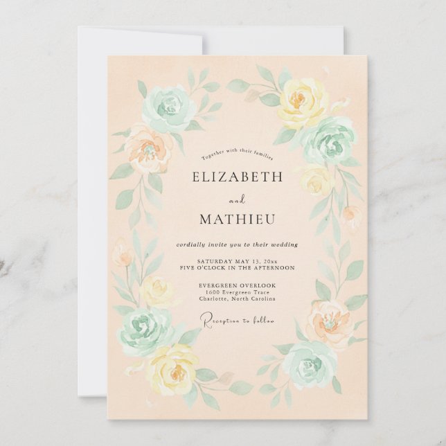 Convites Casamento Flor de Pêssego Etéreo (Frente)