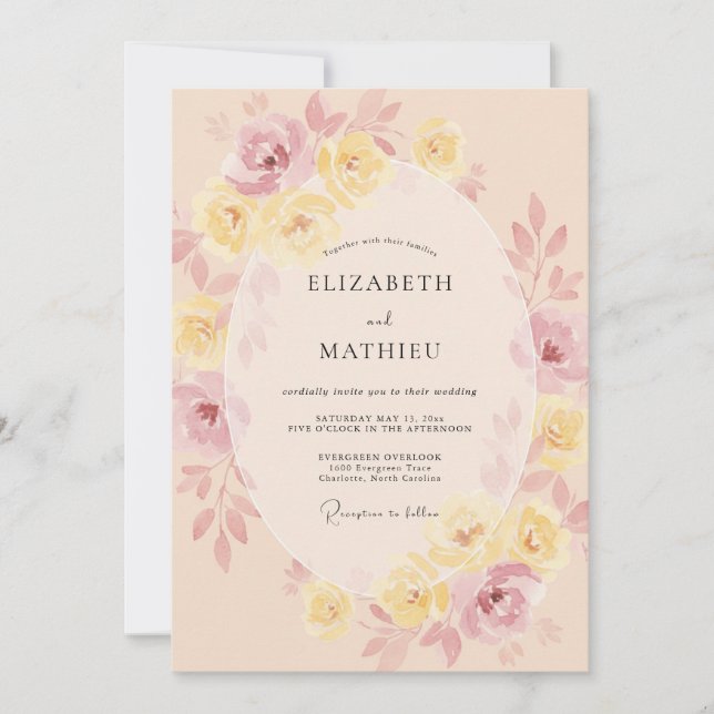 Convites Casamento Flor de Pêssego Pálido Etéreo (Frente)