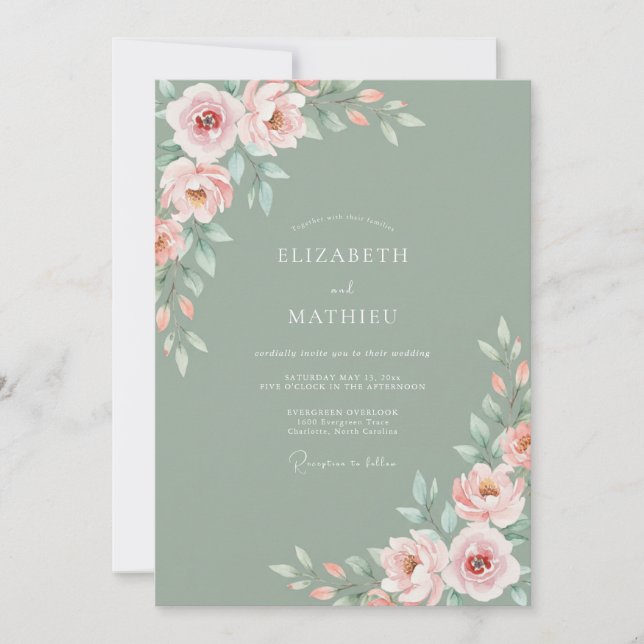 Convites Casamento Flor de Pêssego Pálido Etéreo (Frente)