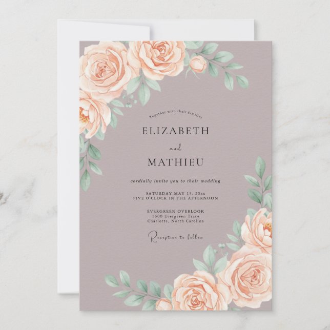 Convites Casamento Flor de Pêssego Sereno Malva (Frente)
