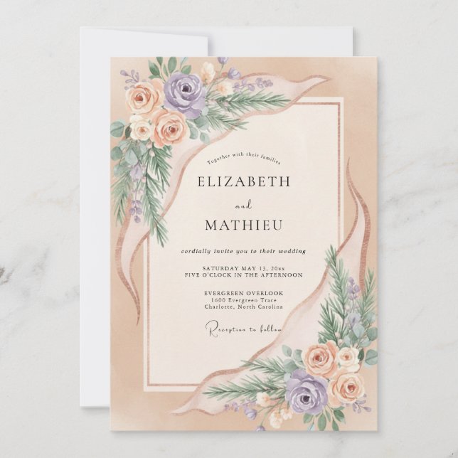 Convites Casamento Flor de Pêssego Suave (Frente)