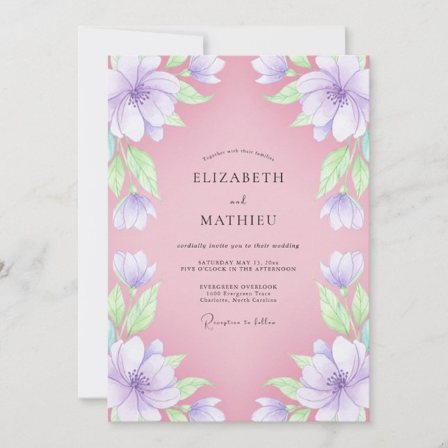 Convites Casamento Flor de Pétala Suave Lavanda (Frente)