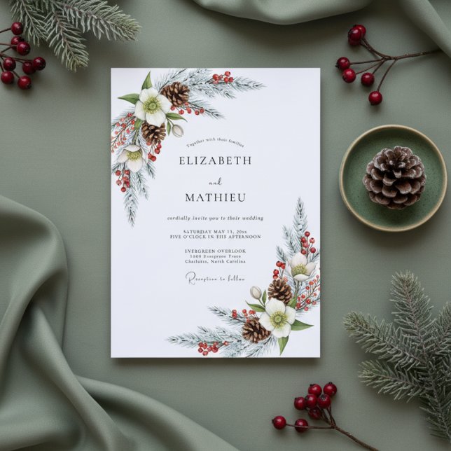 Convites Casamento Flor de Pinheiro Branco de Inverno (Criador carregado)