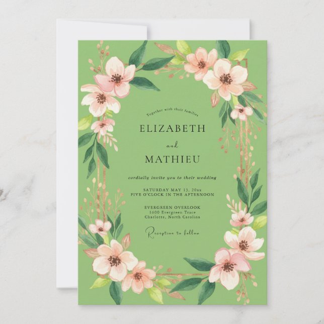 Convites Casamento Flor de Pistache Rosada (Frente)