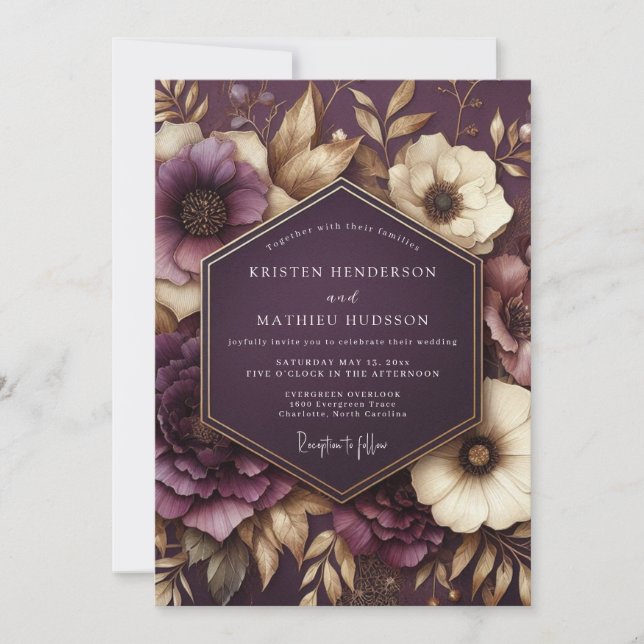 Convites Casamento Flor de Plum Ethereal (Frente)