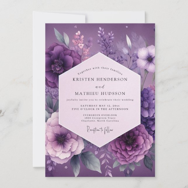 Convites Casamento Flor de Plumagem Mística (Frente)