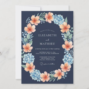 Convites Casamento Flor de Rádio Azul-Navy