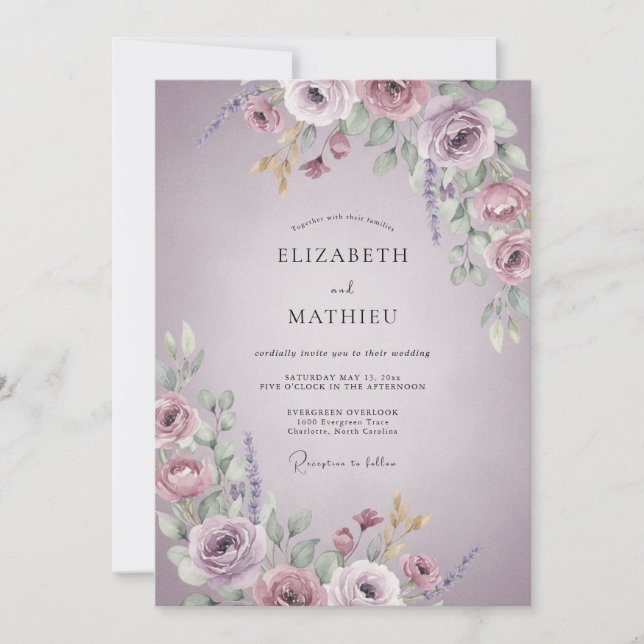 Convites Casamento Flor de Romantismo Malva (Frente)