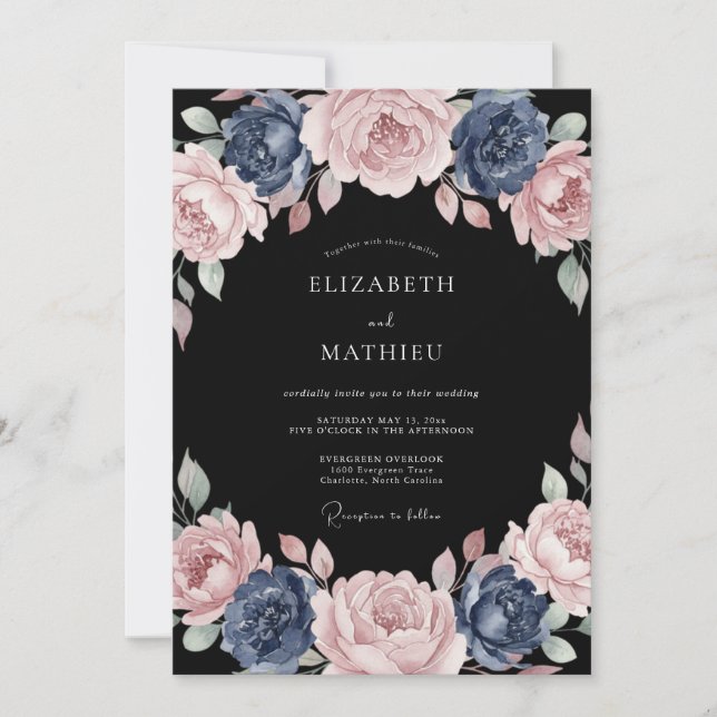 Convites Casamento Flor de Rosa Azul Empoeirada (Frente)