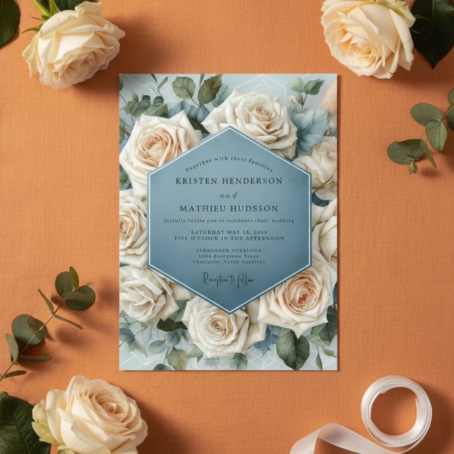 Convites Casamento Flor de Rosa Azul Nebulosa (Criador carregado)